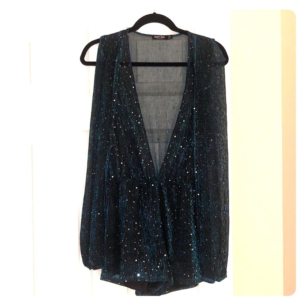 Teal Sparkle Nasty Gal Romper. Worn once.US size 6